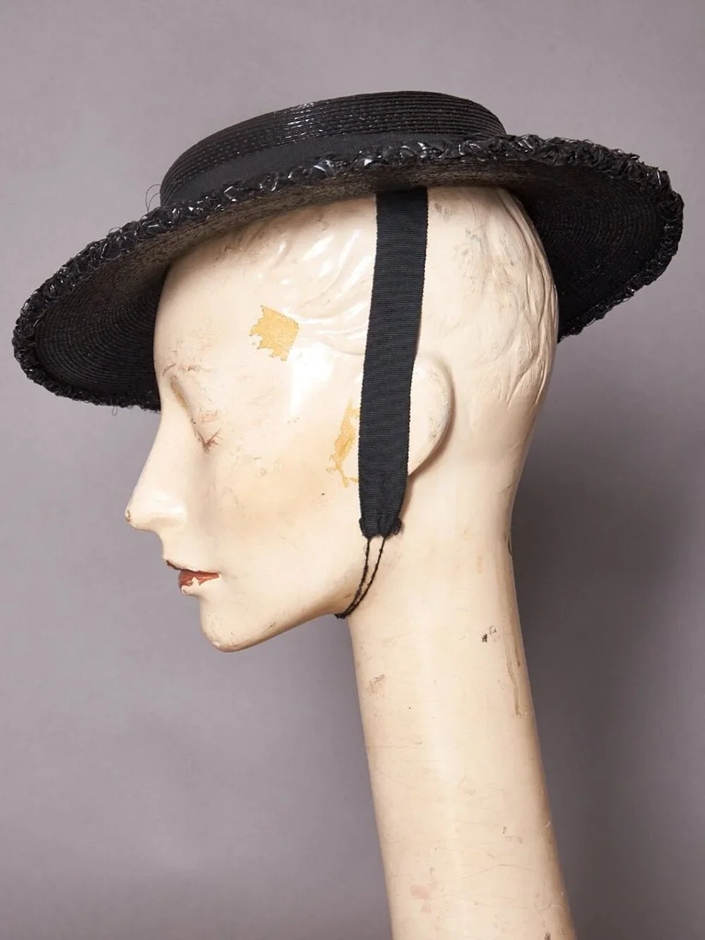 1940s Black Raffia Straw Sun Hat Wide Brim - Picture 3 of 13